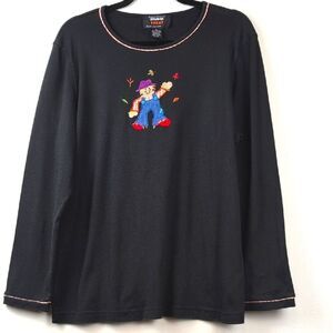 Designers Originals Studio Treat Appliqued Scarecrow Fall Leaves Top Size XL